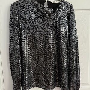 Zara Shimmering Black and Silver Sequin Top